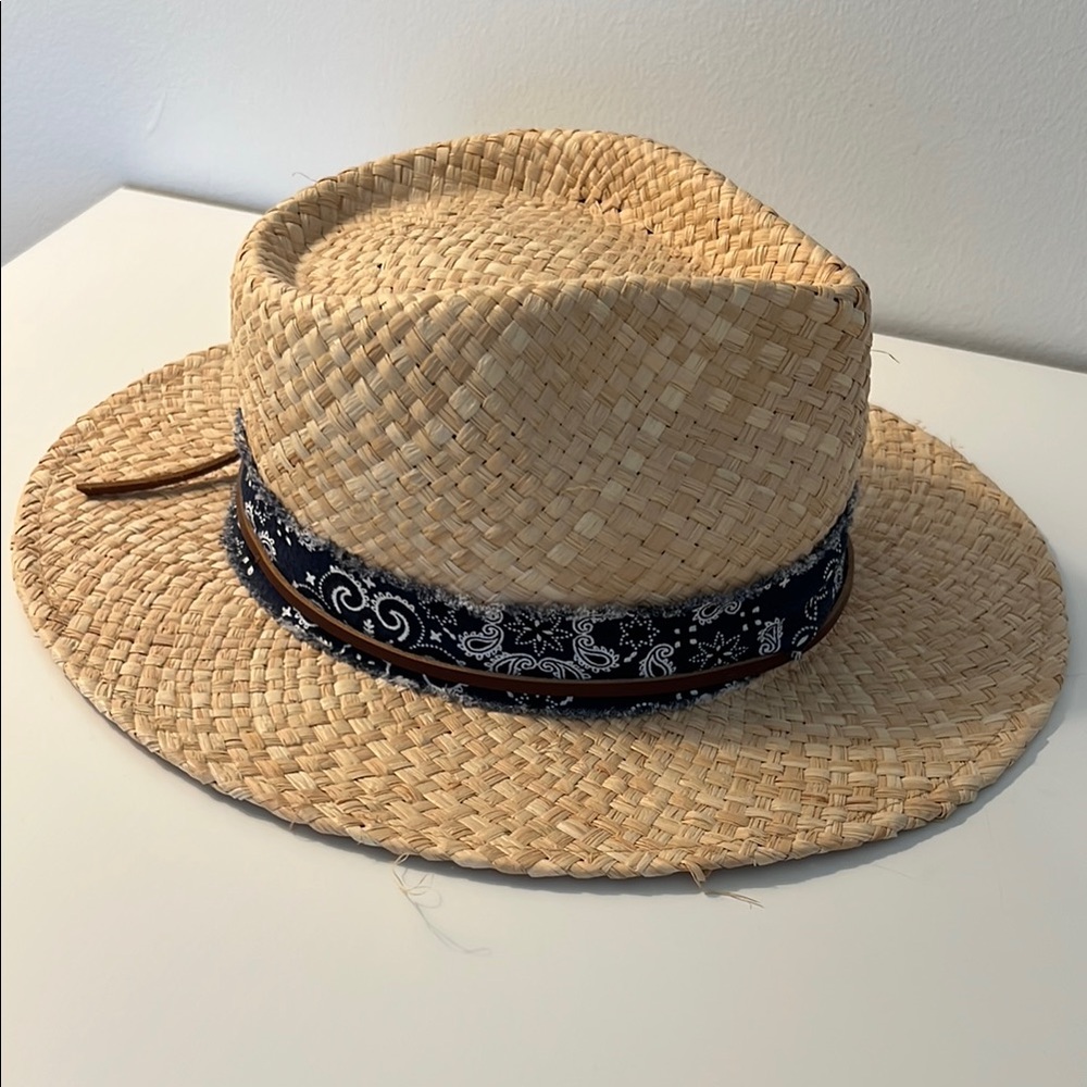Straw Hat with Black Bandana Accent